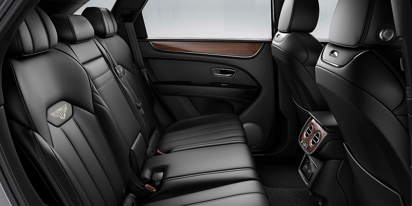Bentley - Nanchang Bentey Bentayga interior view for rear passengers with Beluga black hide.