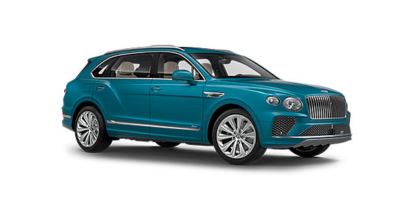 Bentley - Nanchang Bentley Bentayga EWB Azure front side angled view in Topaz blue coloured exterior. 