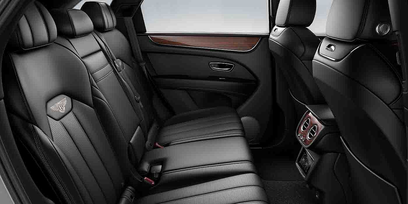 Bentley - Nanchang Bentley Bentayga EWB interior view for rear passengers with Beluga black hide.